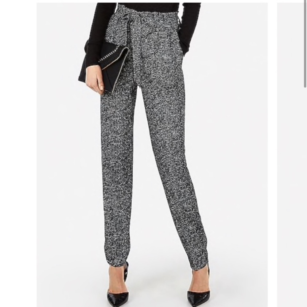 Express high waisted black and white paperbag pants